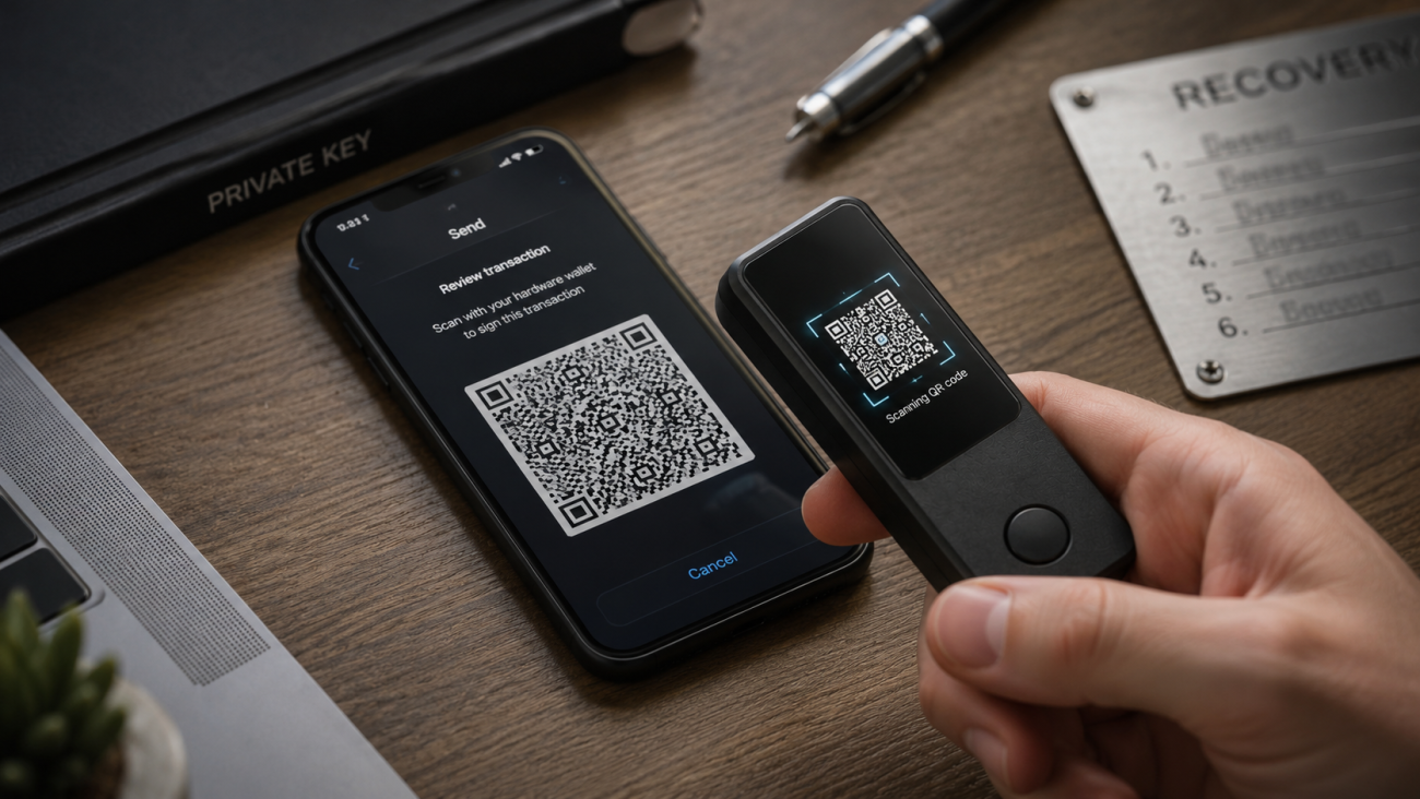 Air gapped QR code offline signing with hardware wallet and mobile wallet