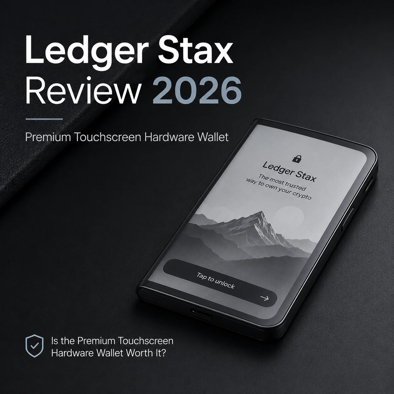 Ledger Stax Review 2026 blog cover, premium touchscreen cryptocurrency hardware cold wallet, exploring whether Ledger Stax is worth buying