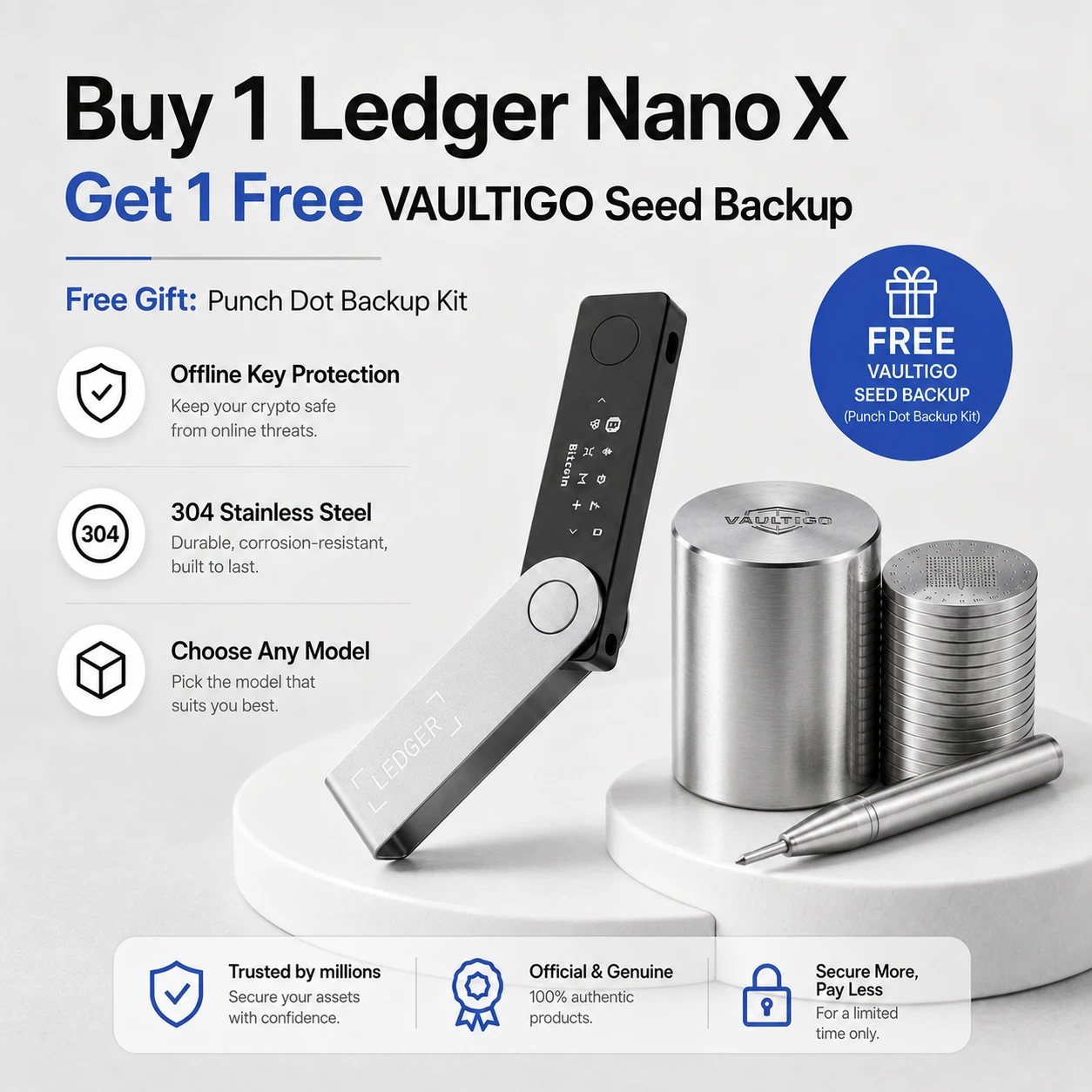 Ledger Nano X + Free Metal Seed Phrase Backup - Image 2