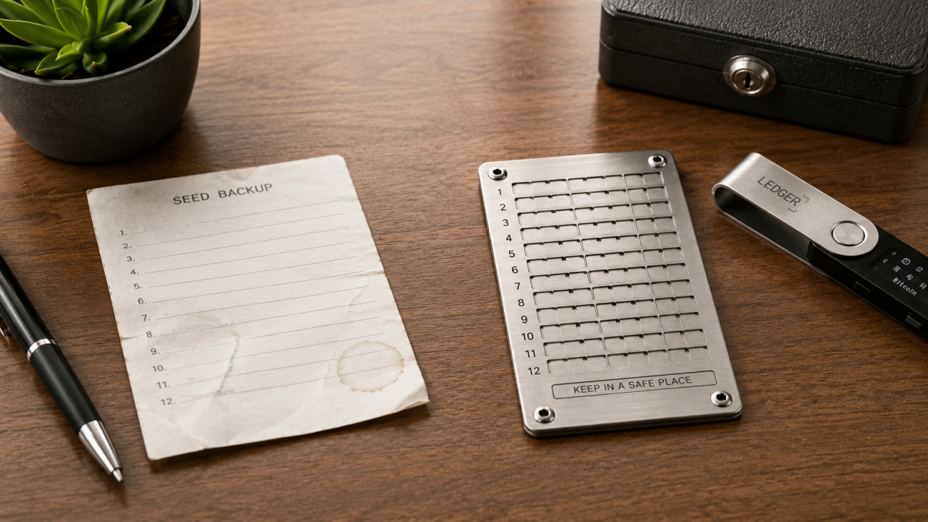 Paper vs metal seed phrase backup comparison for crypto wallet recovery