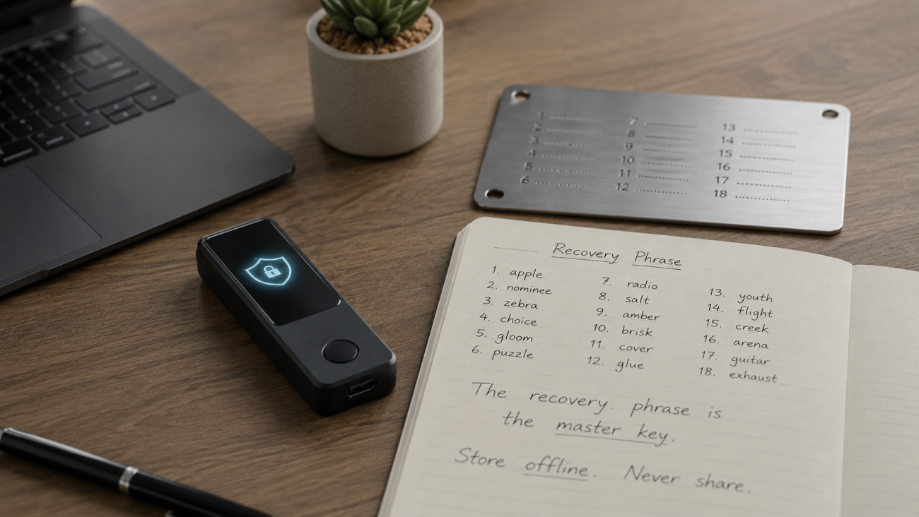 Seed phrase and private key recovery backup for hardware wallet users