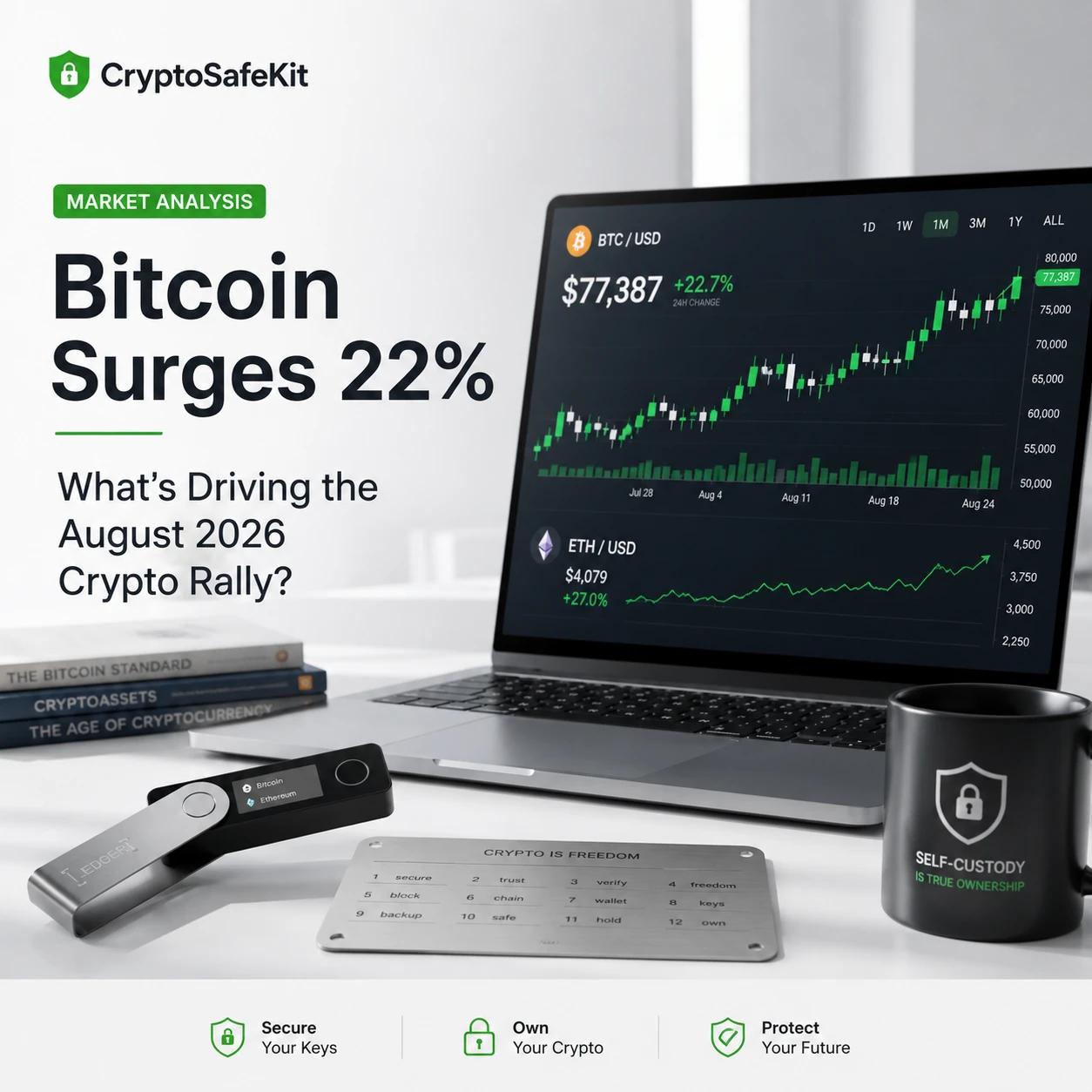 Bitcoin August 2026 crypto rally market analysis with hardware wallet and self-custody security