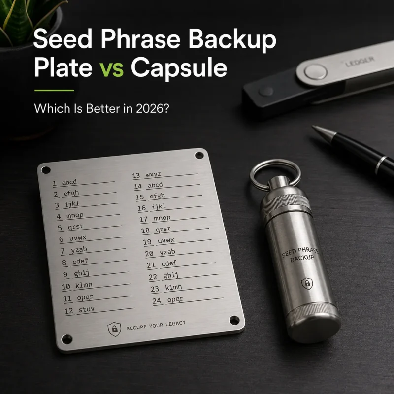 Seed phrase backup plate vs capsule comparison for crypto wallet security in 2026
