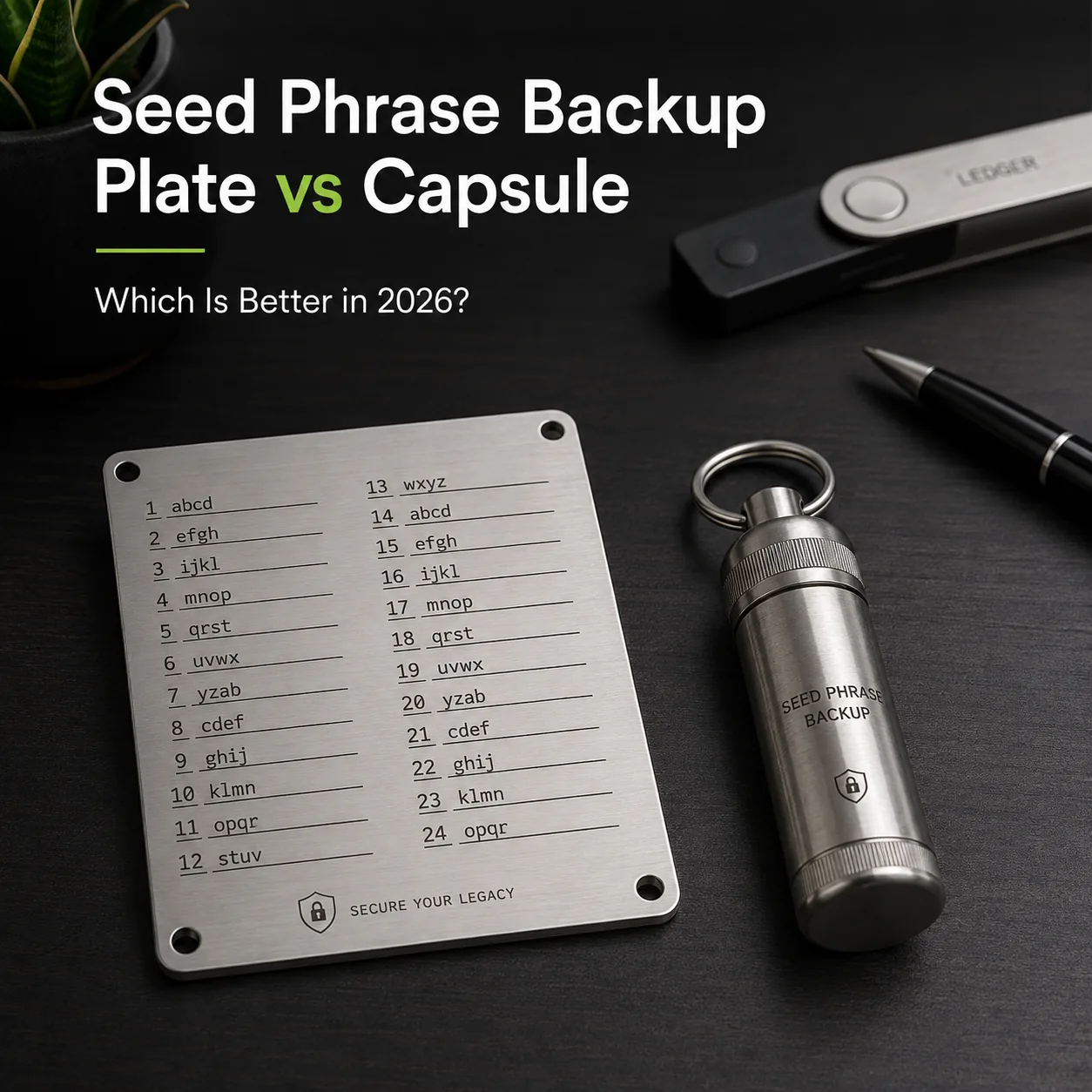 Seed phrase backup plate vs capsule comparison for crypto wallet security in 2026